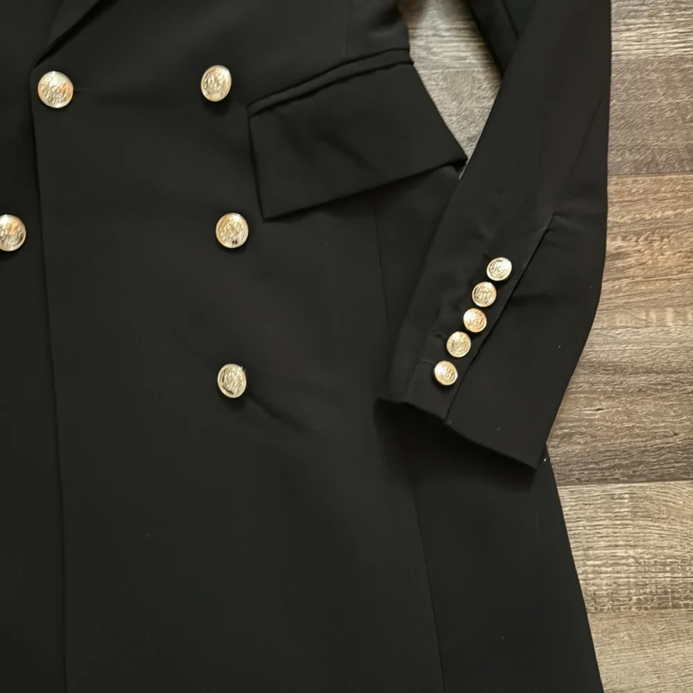 NWOT Lulus XS Captain Blog Black Double Breasted Coat - Picture 3 of 5